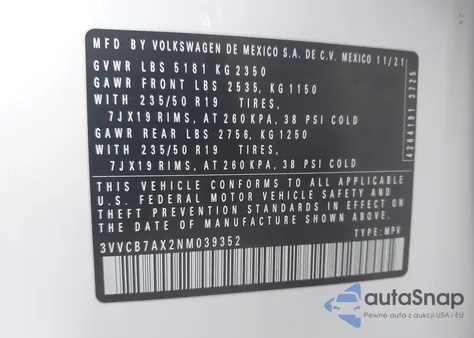 2022 Volkswagen Tiguan 2.0T Se R-Line Black from USA, damaged, VIN 3VVCB7AX2NM039352